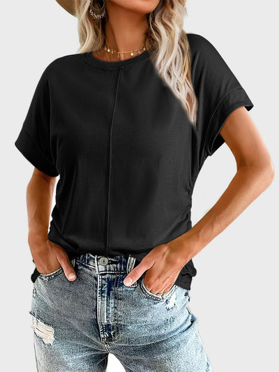 Online Exclusive: Ruched Round Neck Short Sleeve T-Shirt