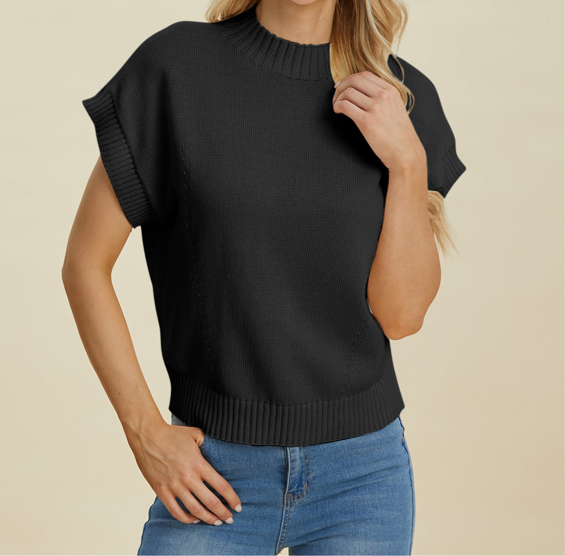 Online Exclusive: Double Take Full Size Mock Neck Short Sleeve Sweater