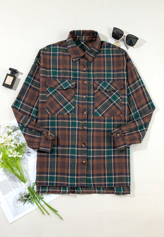 Online Exclusive: Plaid Collared Neck Button Up Jacket