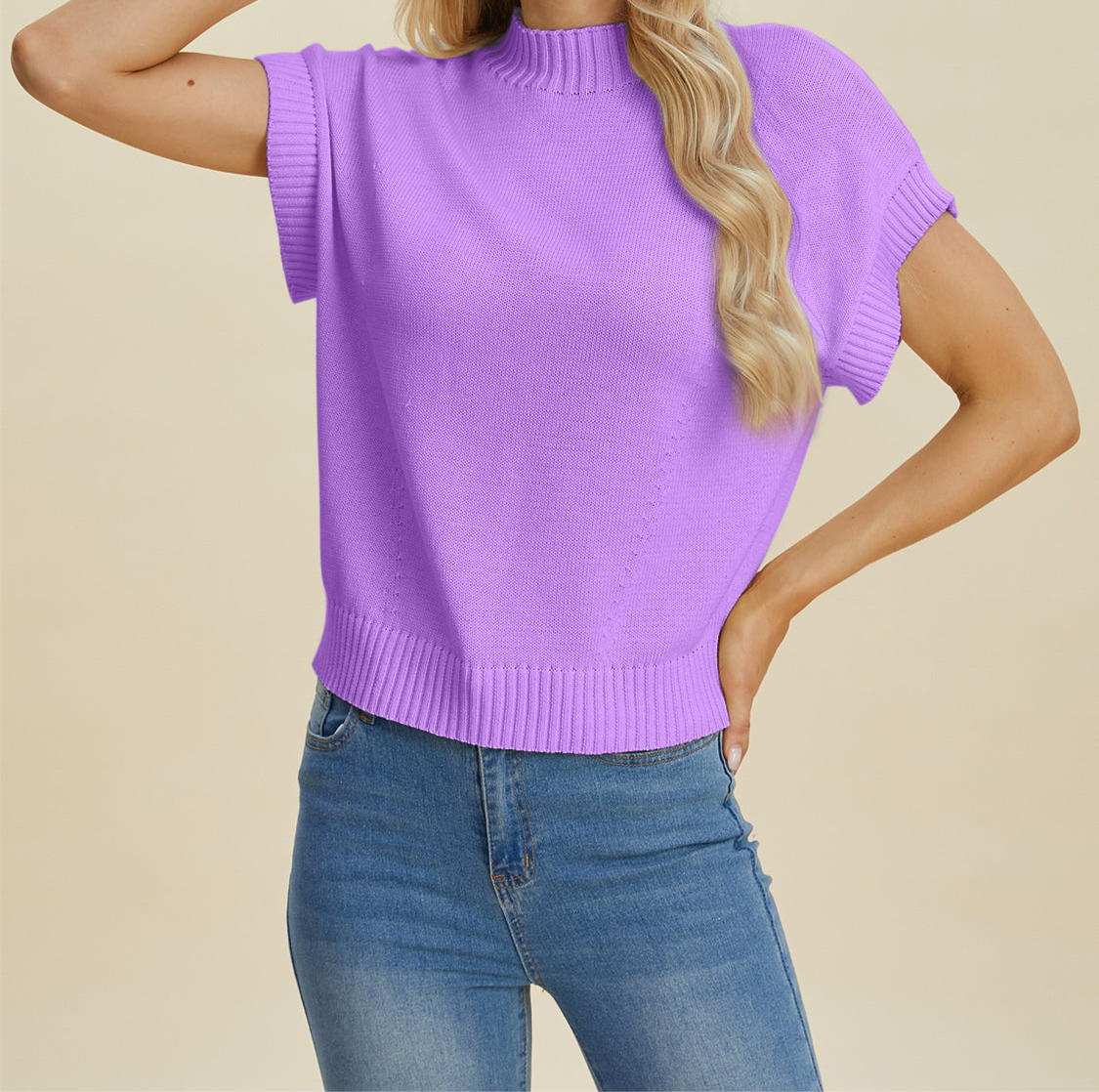 Online Exclusive: Double Take Full Size Mock Neck Short Sleeve Sweater