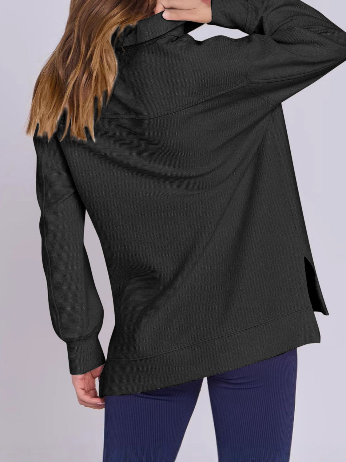 Online Exclusive: High-Low Quarter Zip Long Sleeve Sweatshirt