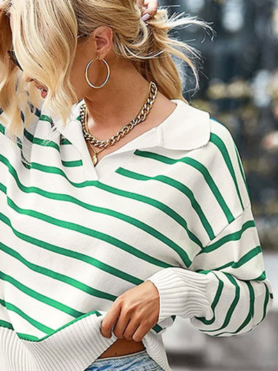 Online Exclusive: Striped Collared Neck Knit Top