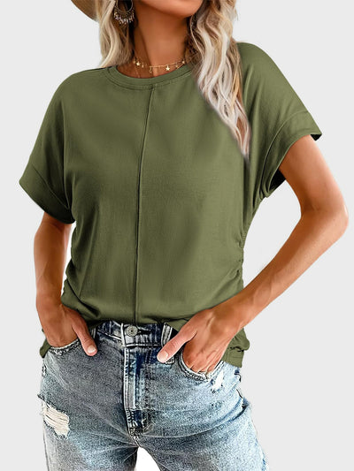 Online Exclusive: Ruched Round Neck Short Sleeve T-Shirt