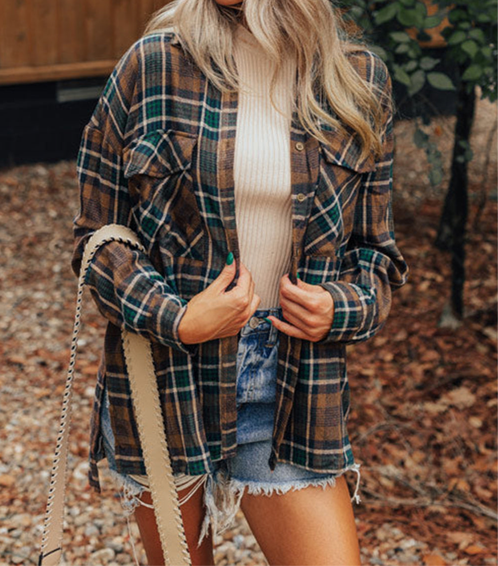 Online Exclusive: Plaid Collared Neck Button Up Jacket