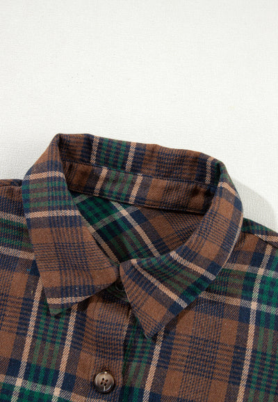 Online Exclusive: Plaid Collared Neck Button Up Jacket