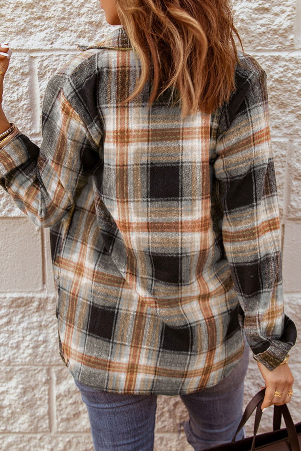 Online Exclusive: Plaid Collared Neck Button Up Long Sleeve Shirt