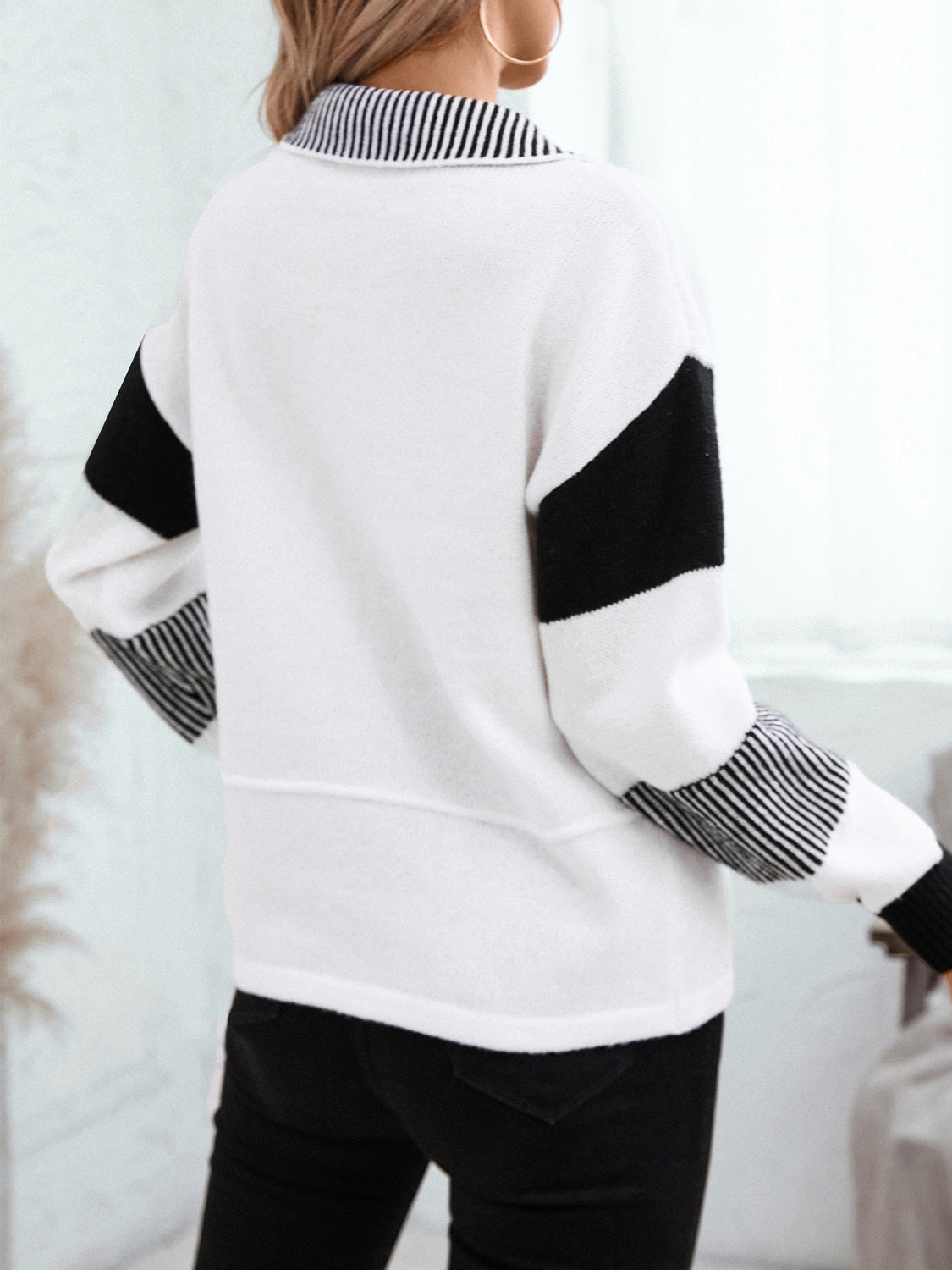 Online Exclusive: Striped Collar Drop Shoulder Sweater