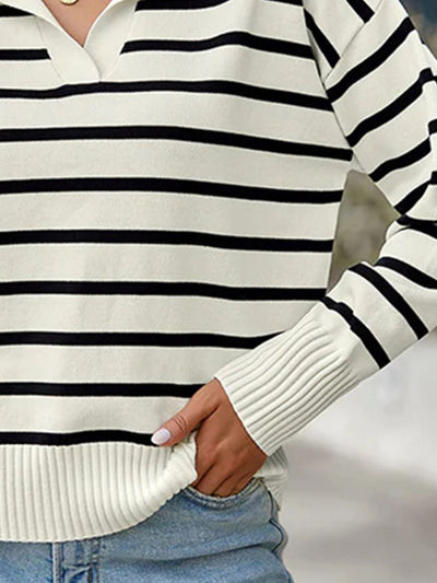 Online Exclusive: Striped Collared Neck Knit Top