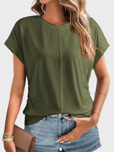 Online Exclusive: Ruched Round Neck Short Sleeve T-Shirt