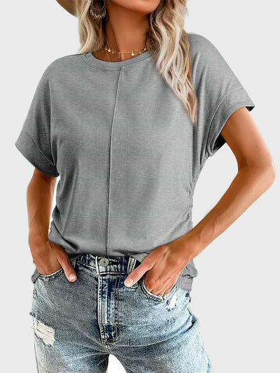 Online Exclusive: Ruched Round Neck Short Sleeve T-Shirt