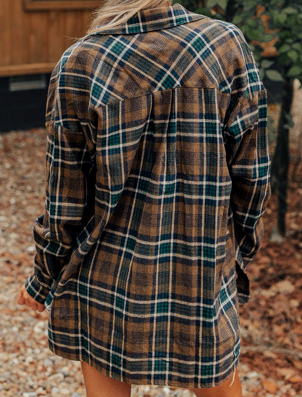 Online Exclusive: Plaid Collared Neck Button Up Jacket