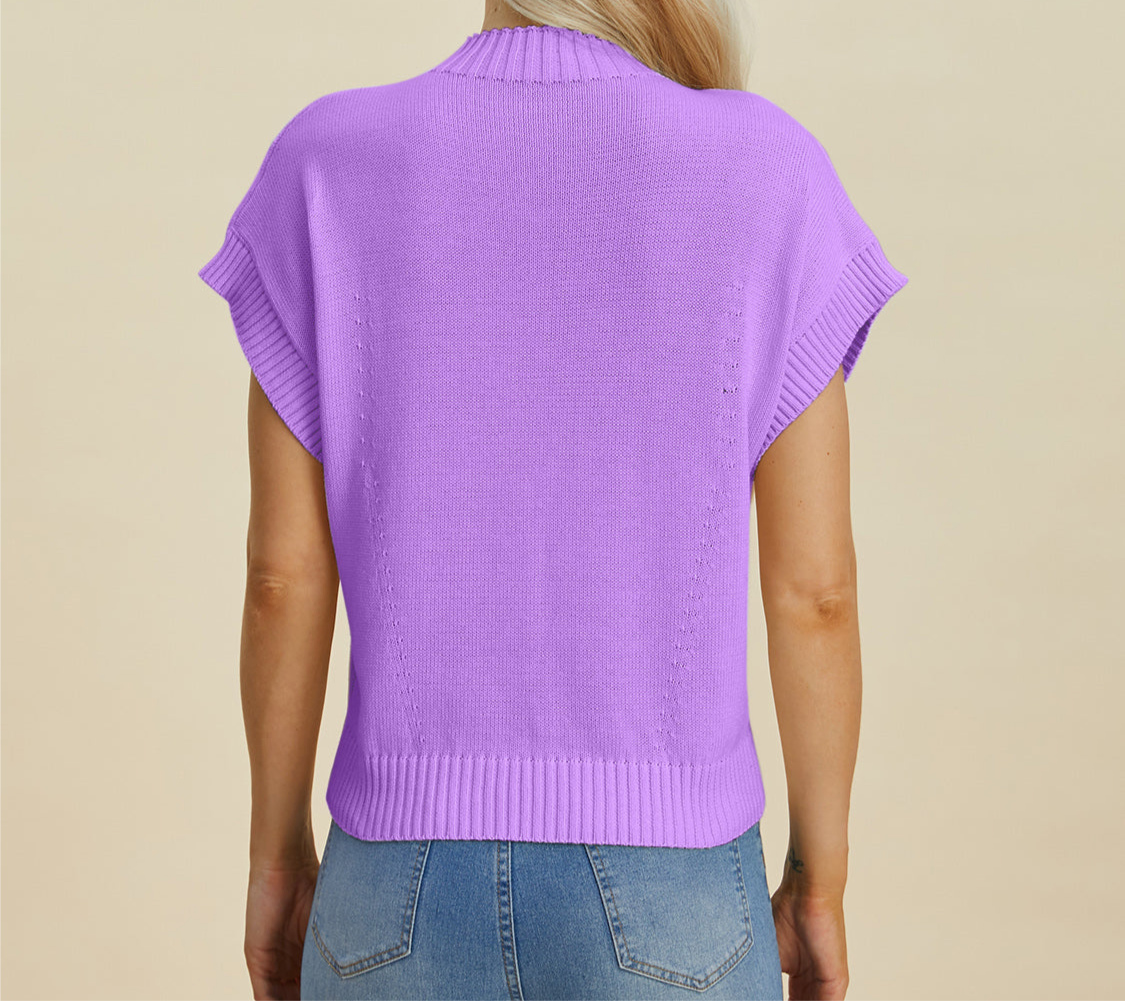 Online Exclusive: Double Take Full Size Mock Neck Short Sleeve Sweater