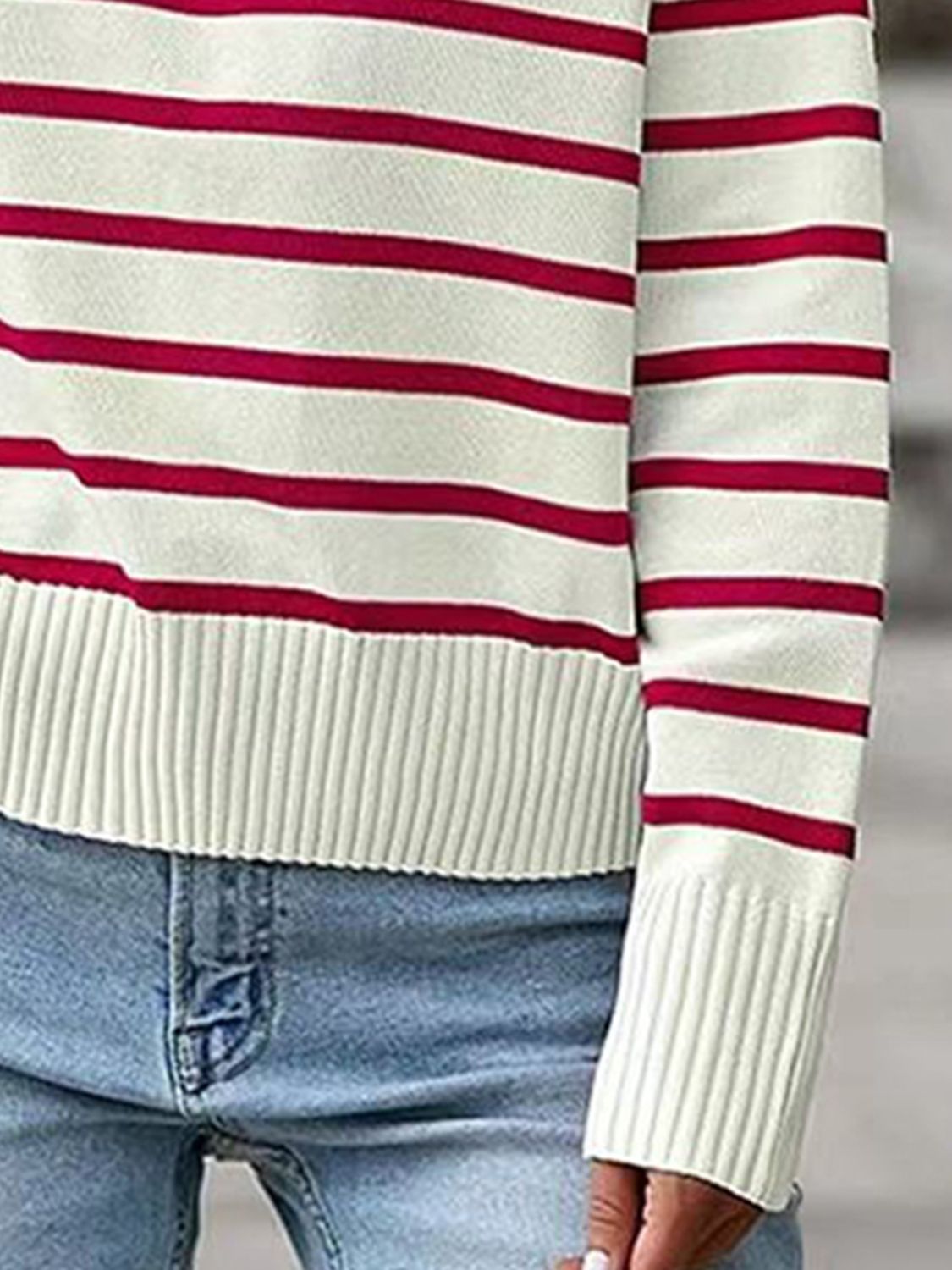 Online Exclusive: Striped Collared Neck Knit Top