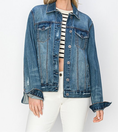 Online Exclusive: RISEN Full Size Distressed Button Up Jacket