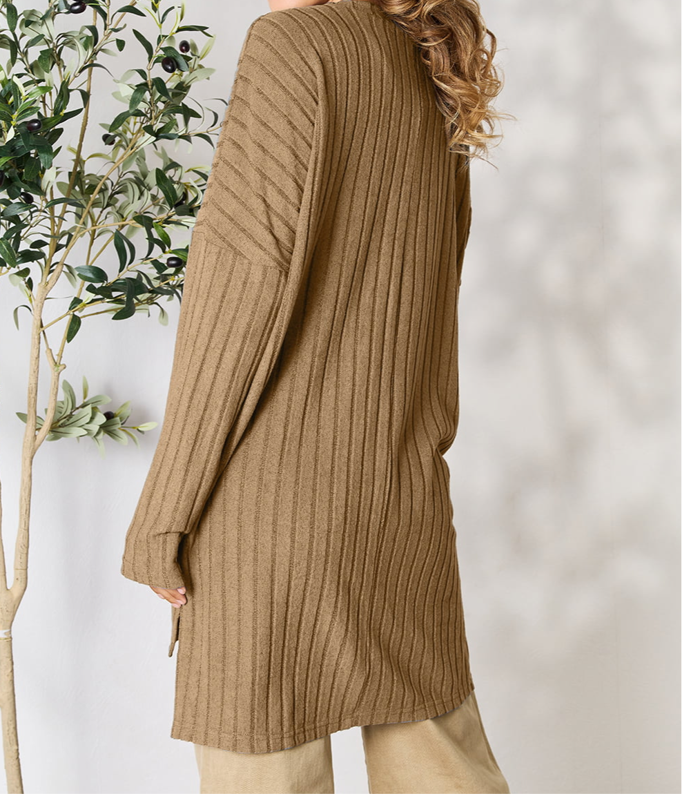 Online Exclusive: Basic Bae Full Size Ribbed Round Neck Long Sleeve Slit Top