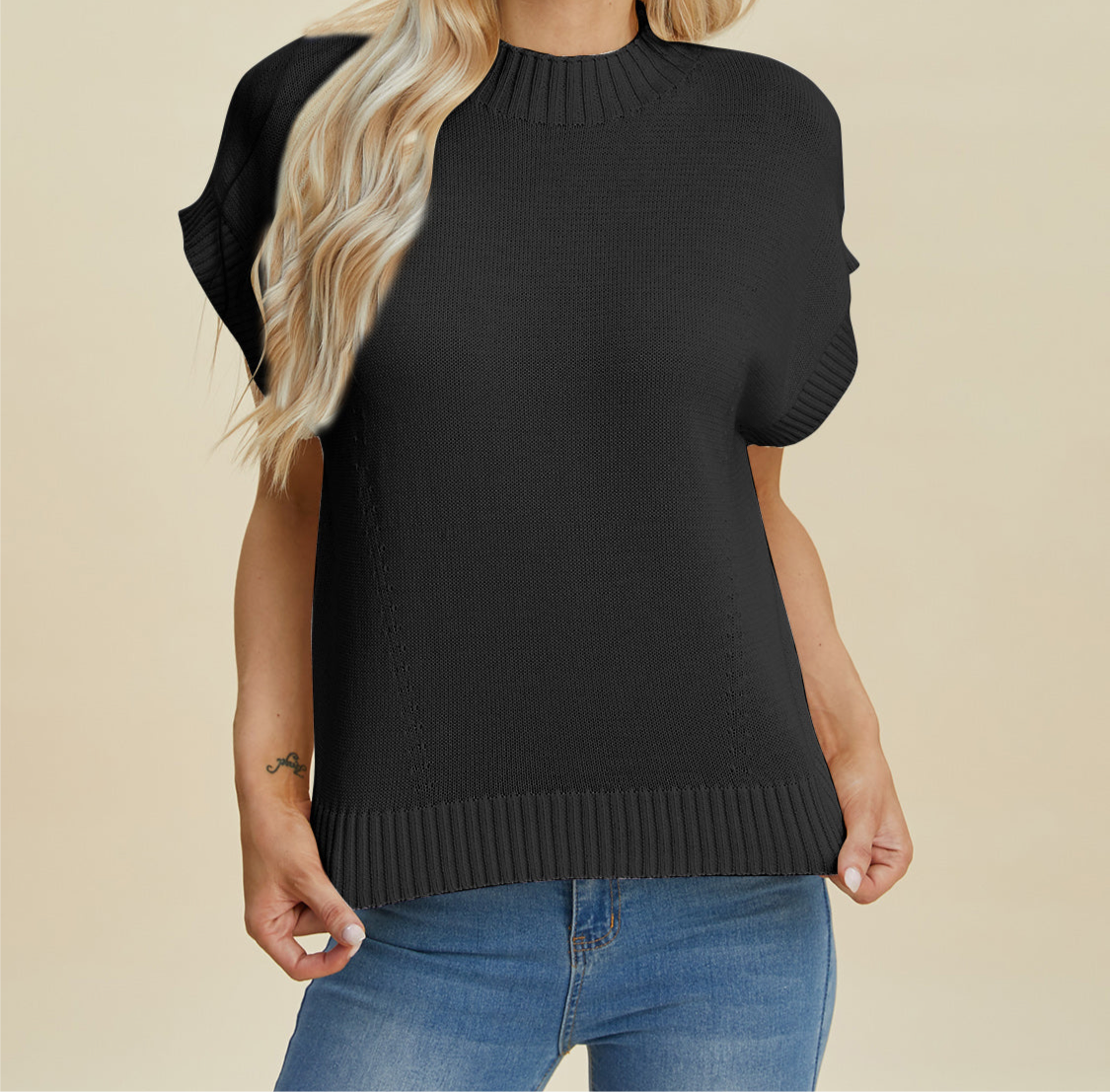 Online Exclusive: Double Take Full Size Mock Neck Short Sleeve Sweater