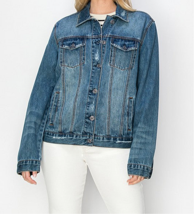 Online Exclusive: RISEN Full Size Distressed Button Up Jacket