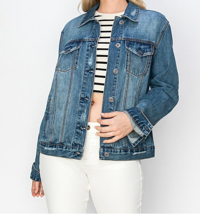 Online Exclusive: RISEN Full Size Distressed Button Up Jacket