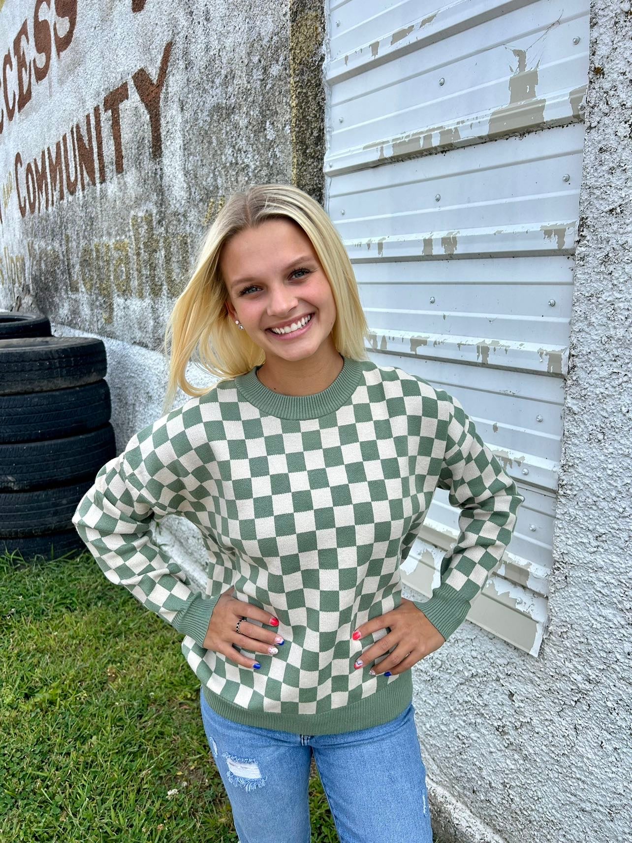 Checkered Knit Sweater