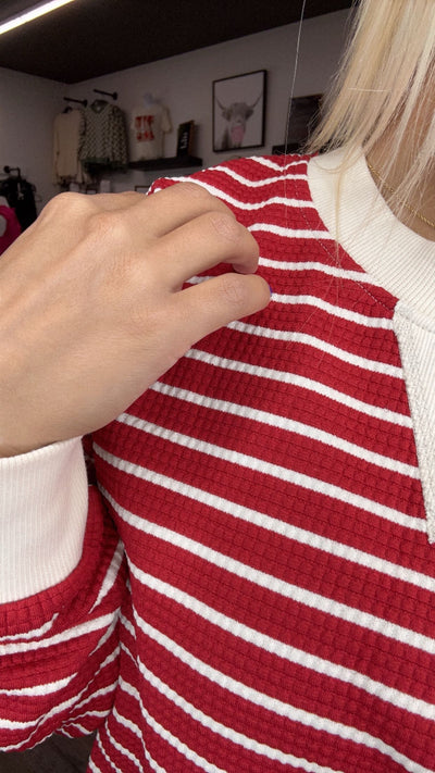 Red Crewneck Striped Pullover