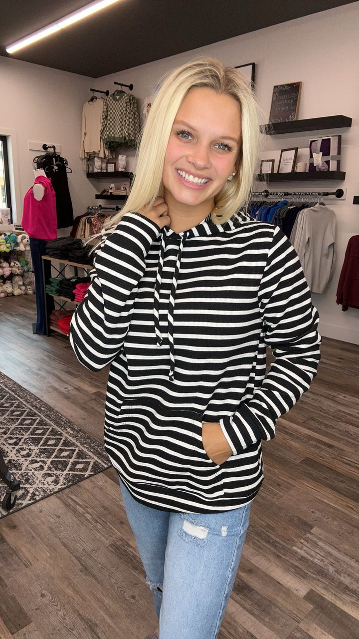 Black White Striped Hoodie