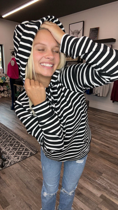 Black and White Striped Hoodie