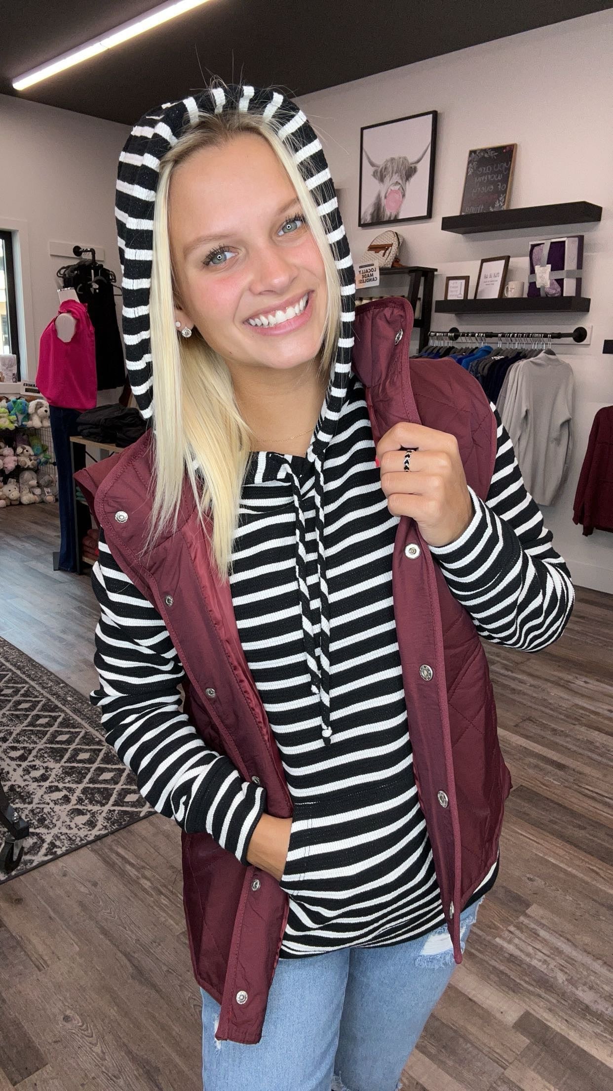 Black and White Striped Hoodie