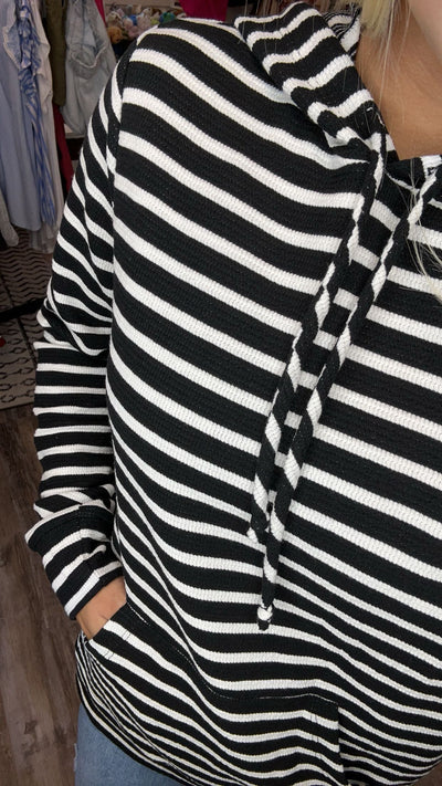 Black and White Striped Hoodie