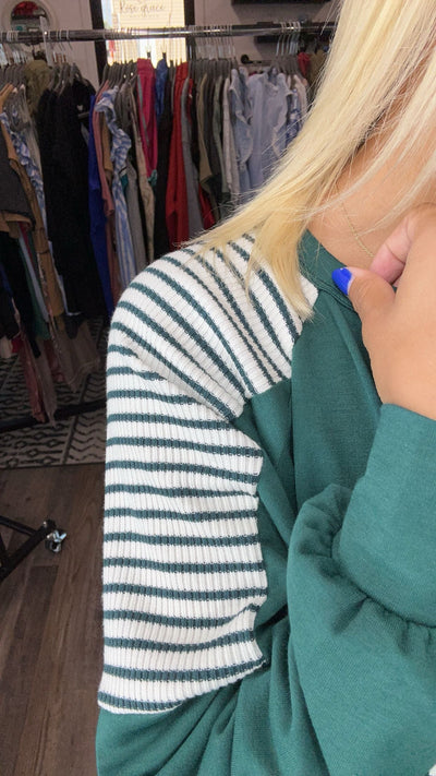 Hunter Green Striped Blocked Knit Top