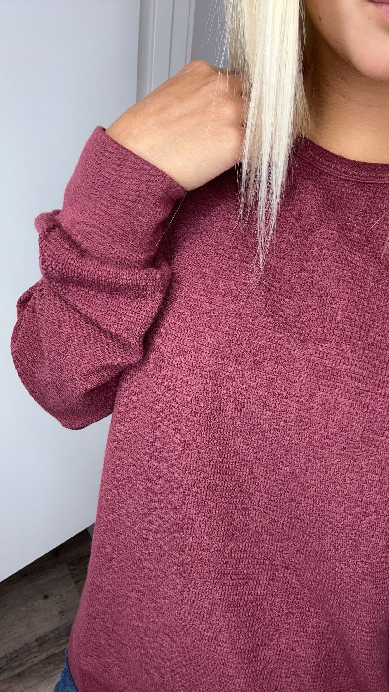 Dark Mauve Textured Crew Neck