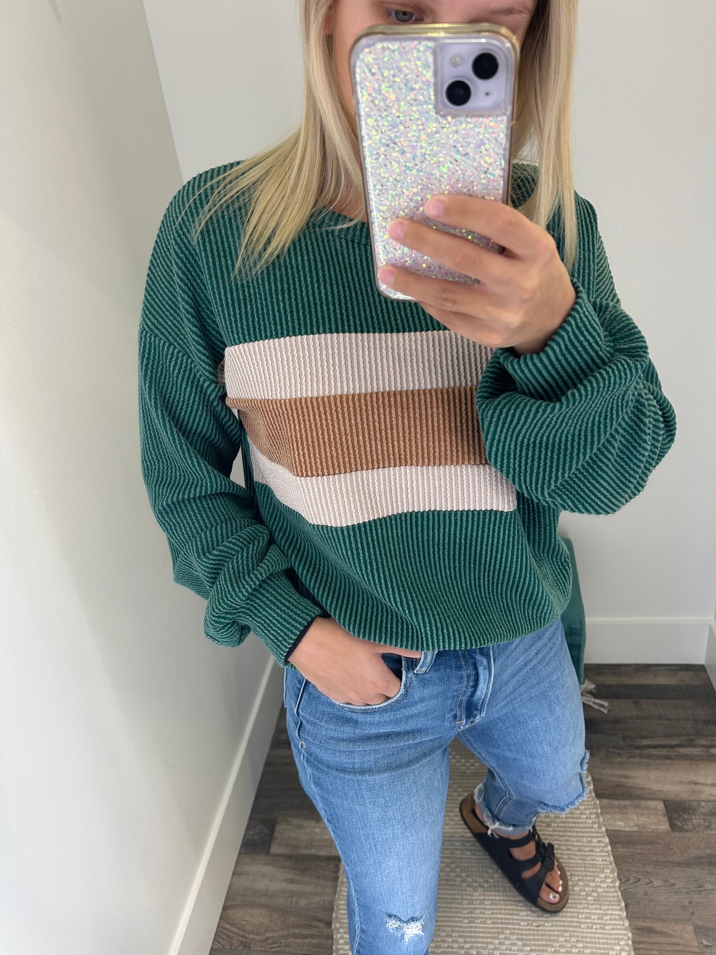 Hunter Green Color Blocked Knit Top