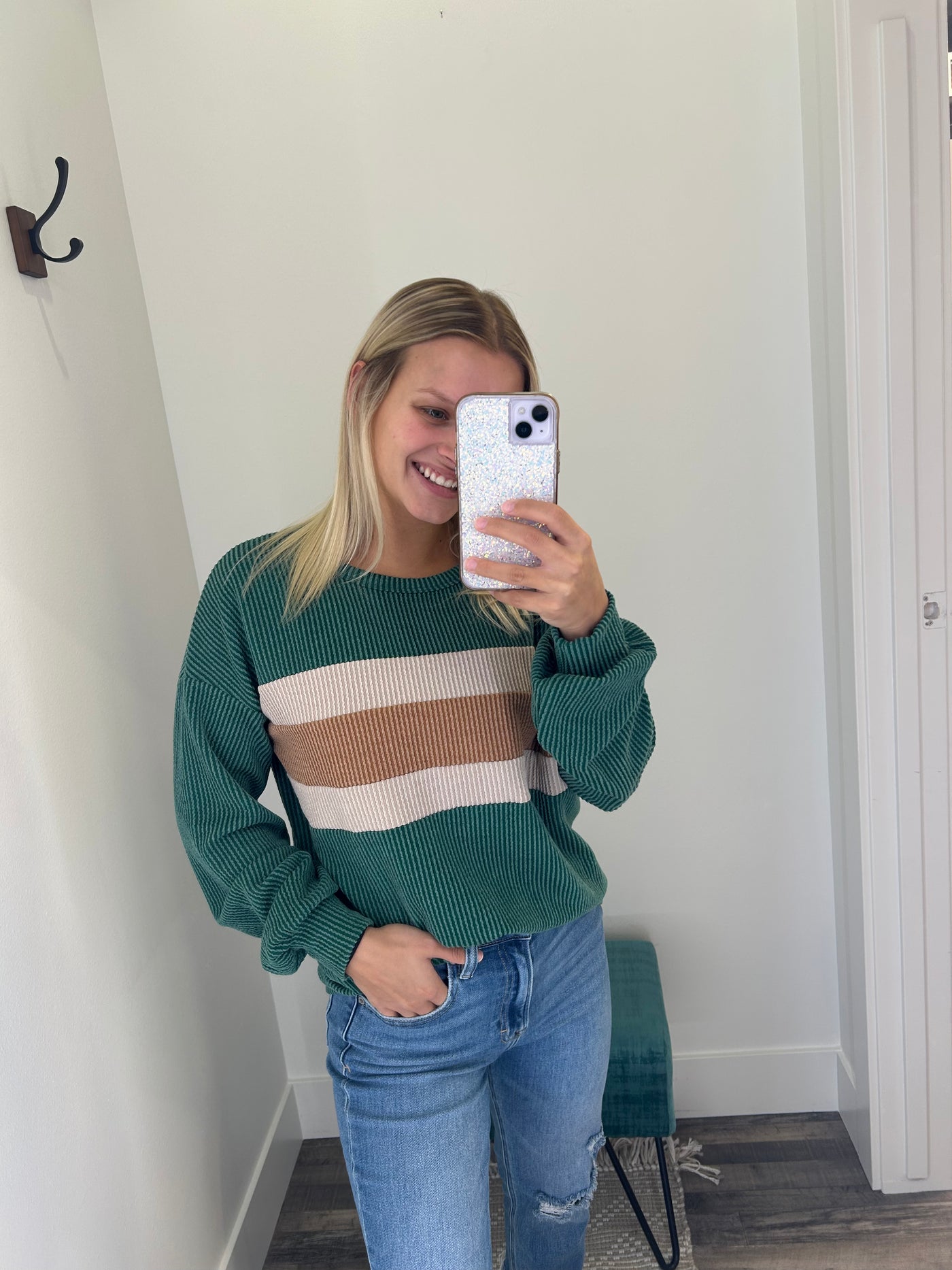 Hunter Green Color Blocked Knit Top