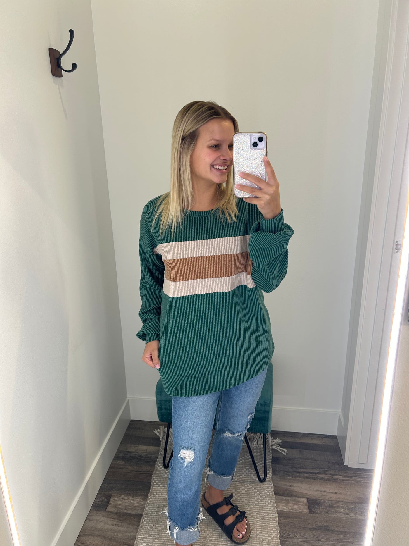 Hunter Green Color Blocked Knit Top