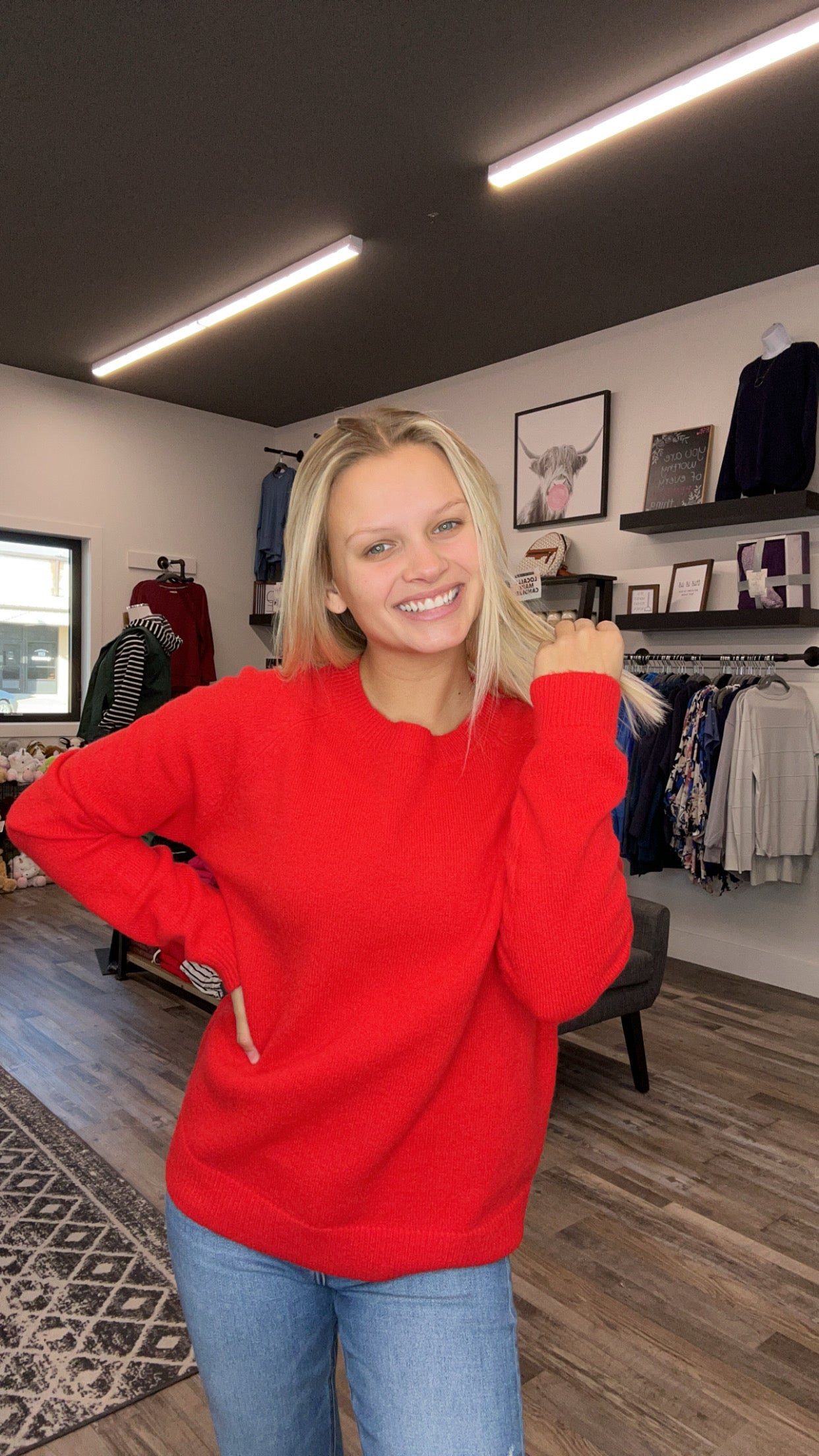 Red Basic Pullover Sweater