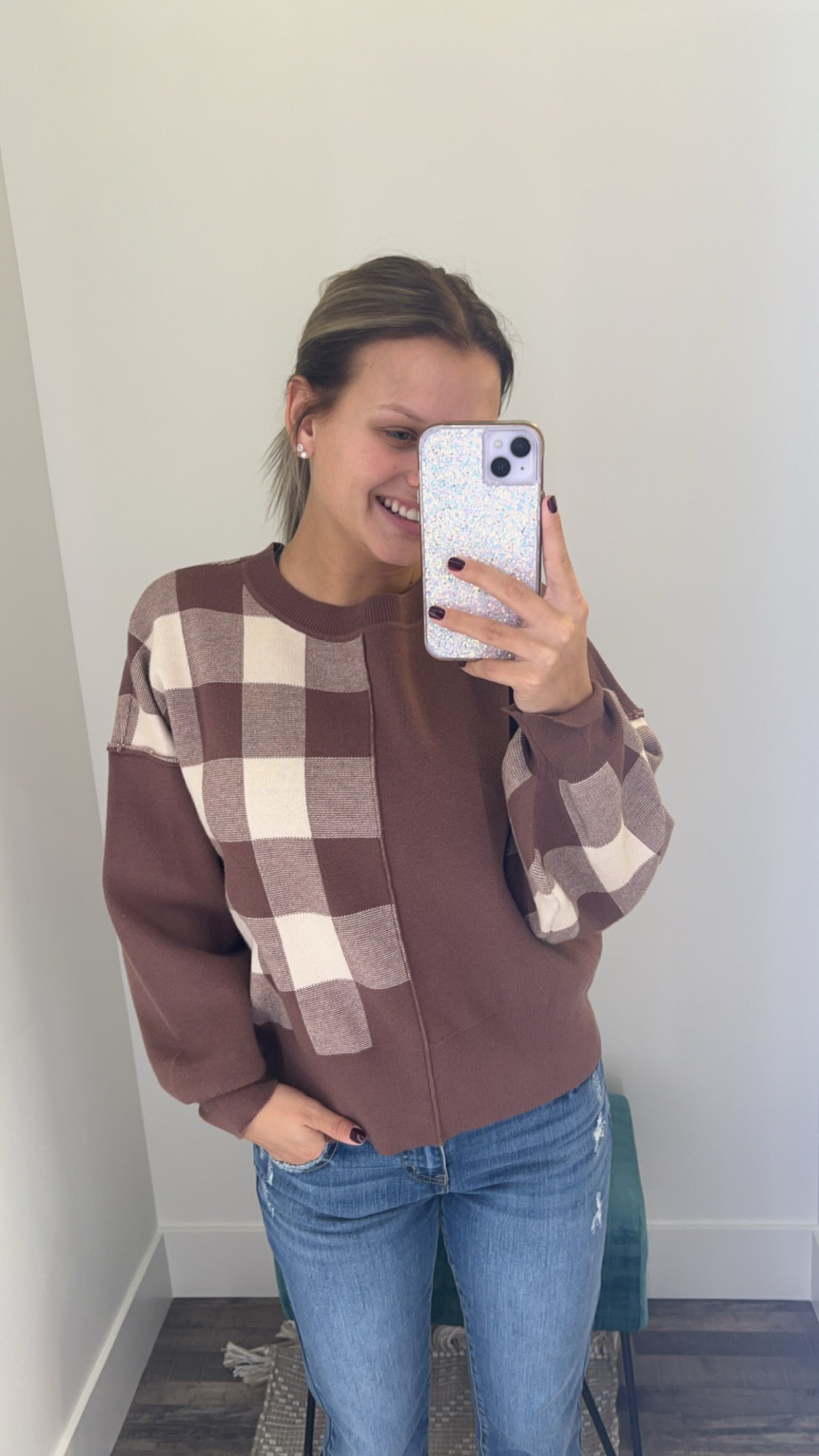 Mocha Checkered Sweater