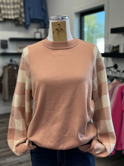 Blushing Peach Checkered Sweater