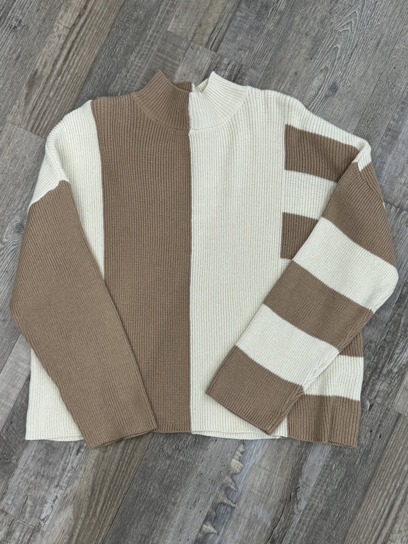 Stripe Colorblock Mock Neck Sweater