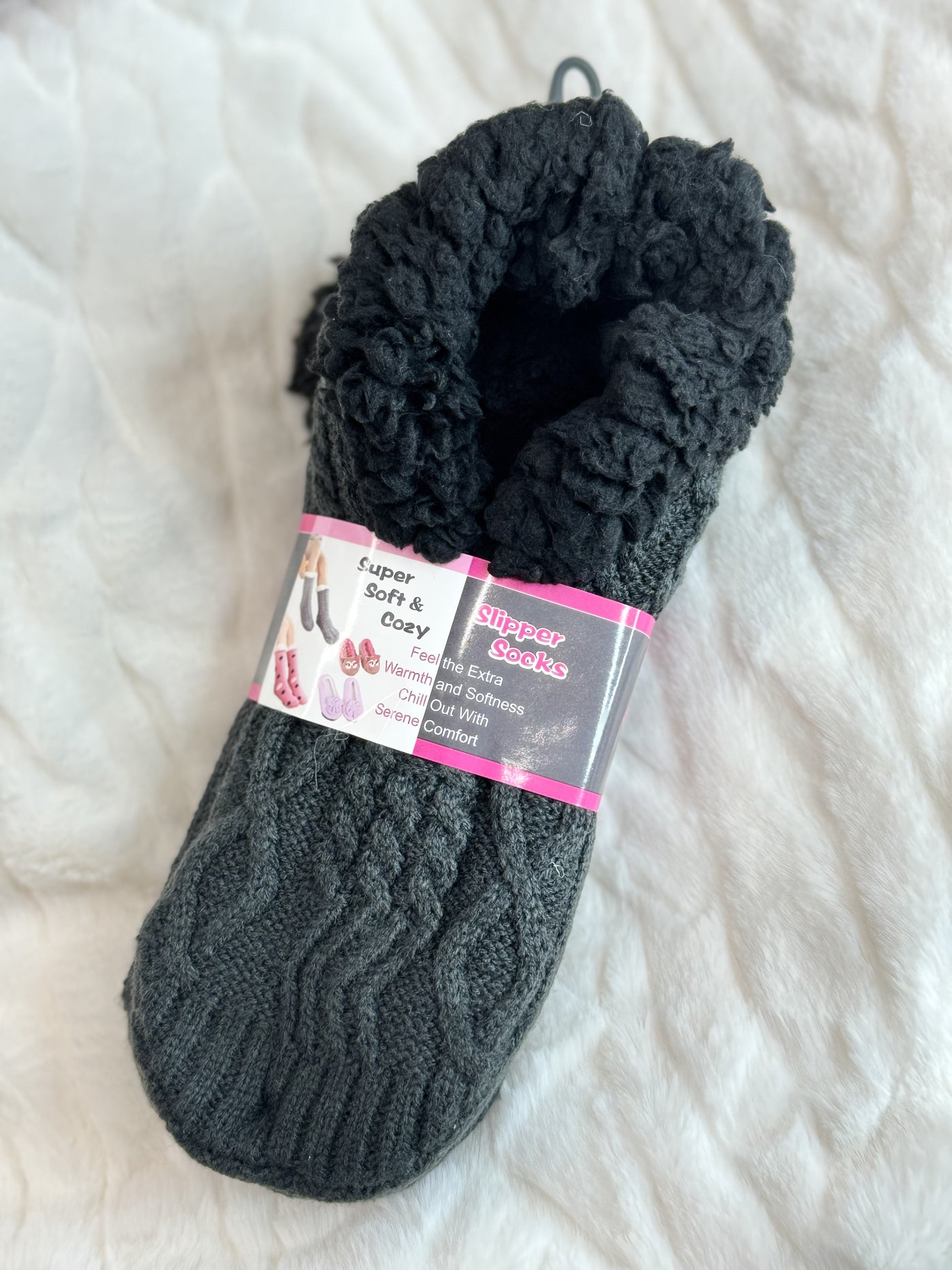 Cable Knitted Fuzzy Fleece Lounge Slipper Socks