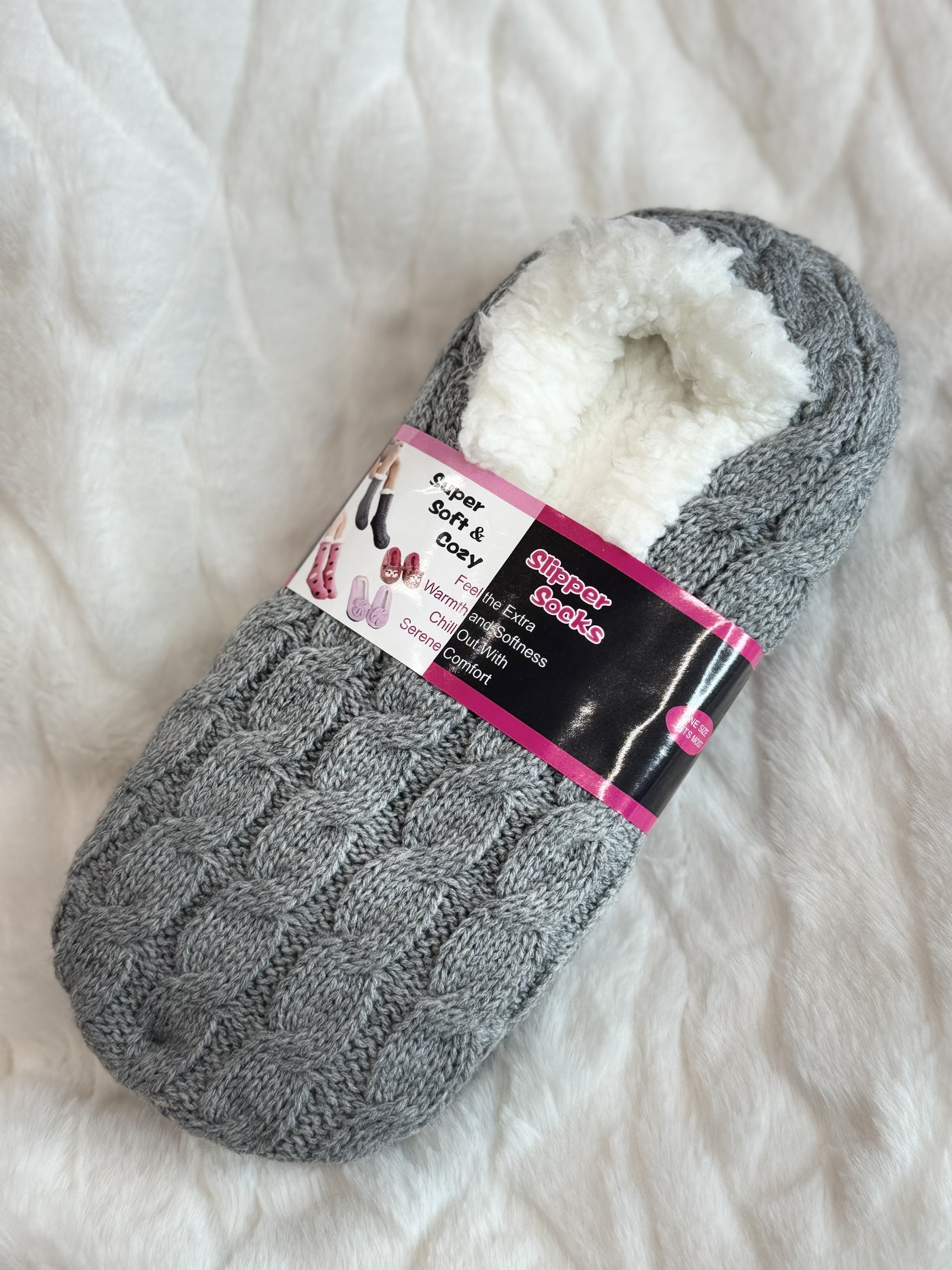 Cable Knitted Fuzzy Fleece Lounge Slipper Socks