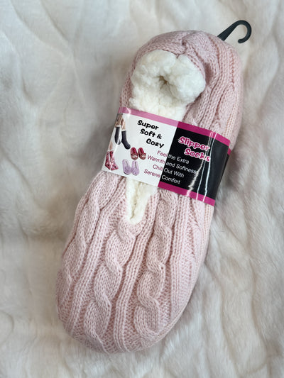 Cable Knitted Fuzzy Fleece Lounge Slipper Socks