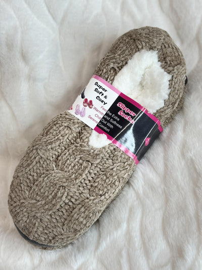 Cable Knitted Fuzzy Fleece Lounge Slipper Socks