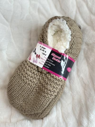 Cable Knitted Fuzzy Fleece Lounge Slipper Socks