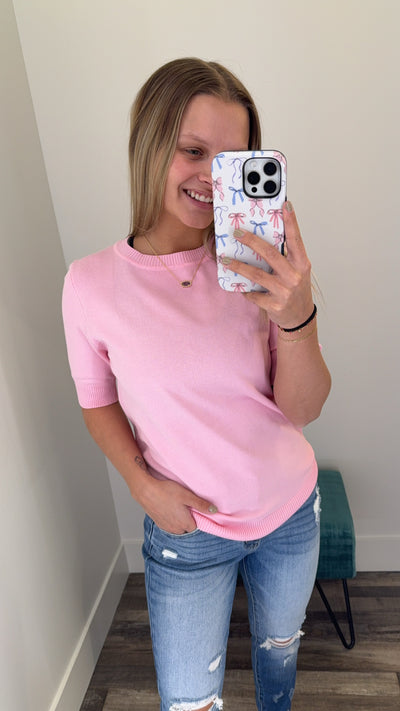 Short Sleeve Basic Knit Sweater Top