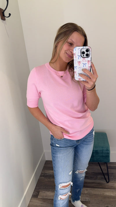 Short Sleeve Basic Knit Sweater Top