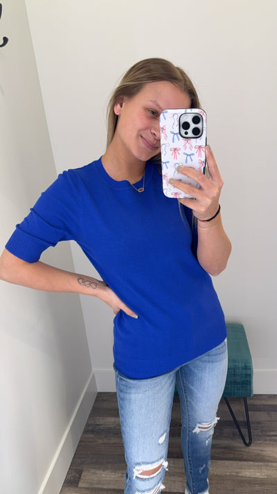 Short Sleeve Basic Knit Sweater Top