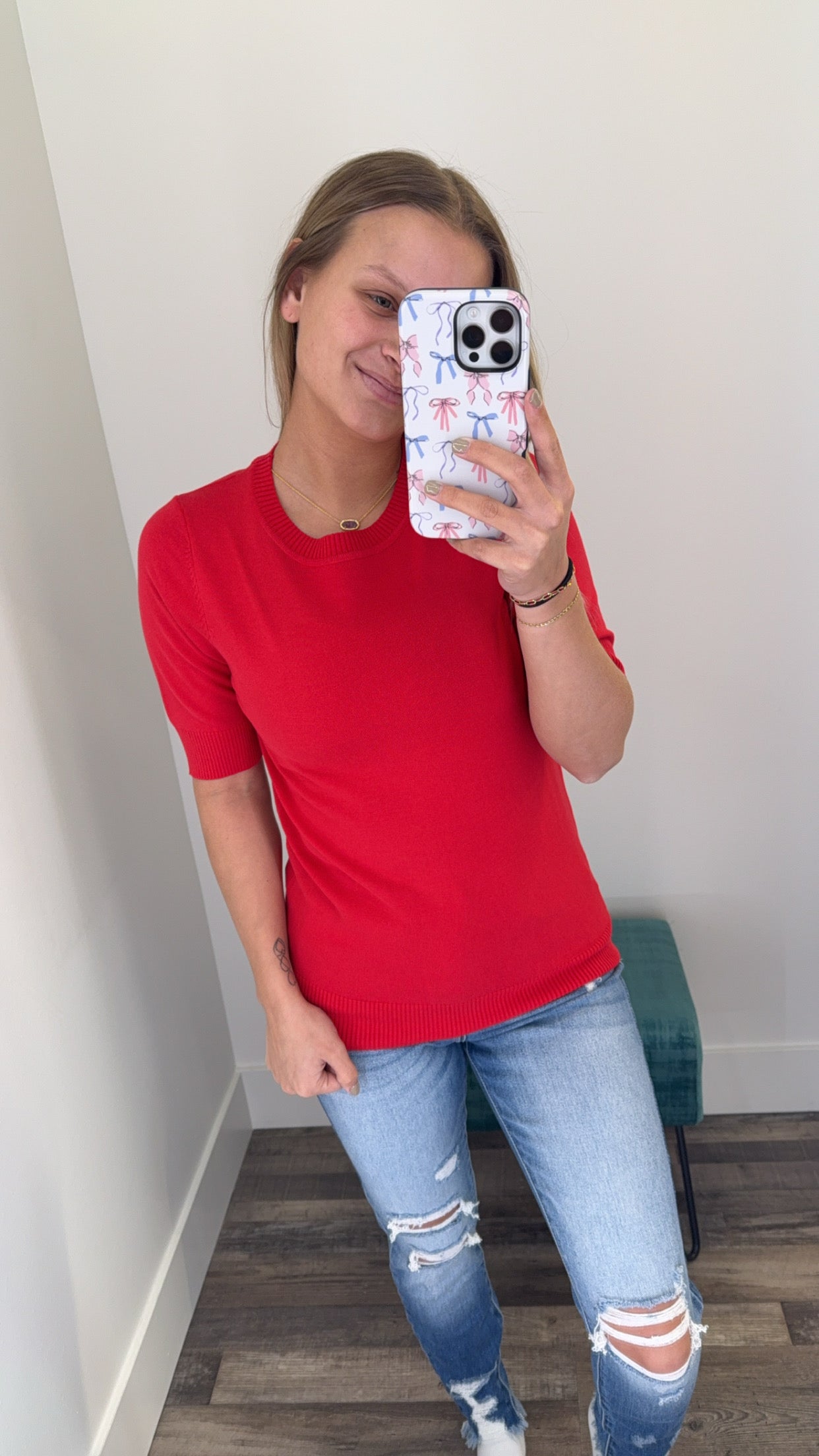 Short Sleeve Basic Knit Sweater Top