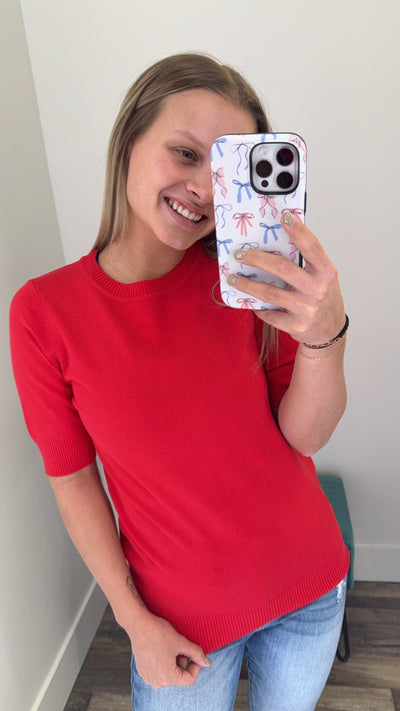 Short Sleeve Basic Knit Sweater Top