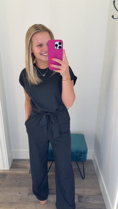 Black Full Length Belted Jumpsuit