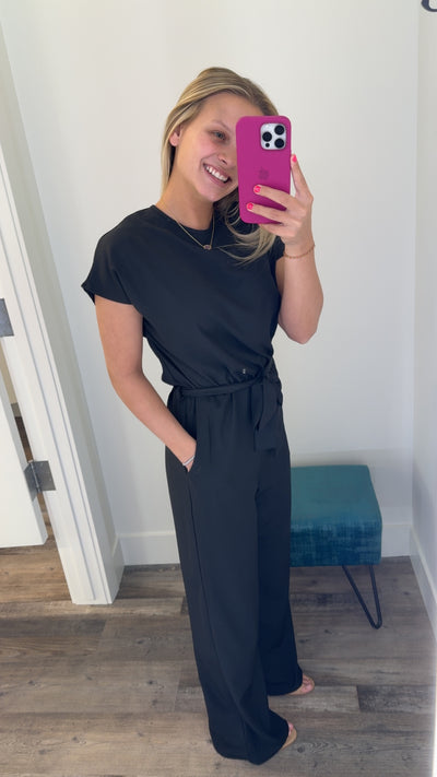 Black Full Length Belted Jumpsuit