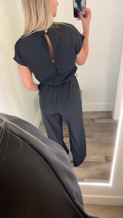 Black Full Length Belted Jumpsuit